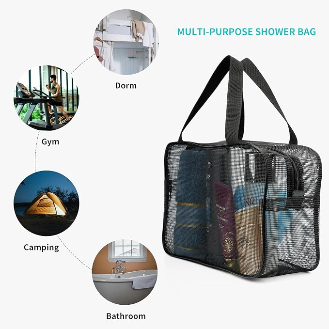 Mesh Shower Caddy Bag for Bathroom Gym Camping Portable Travel Mesh Toiletry - Image 3