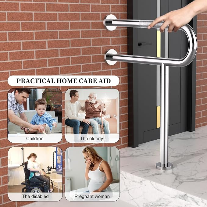 Toilet Support Rail 23.4X 28 Inch, Munzong Anti-Slip Chrome Handicap Grab Bar - Image 5