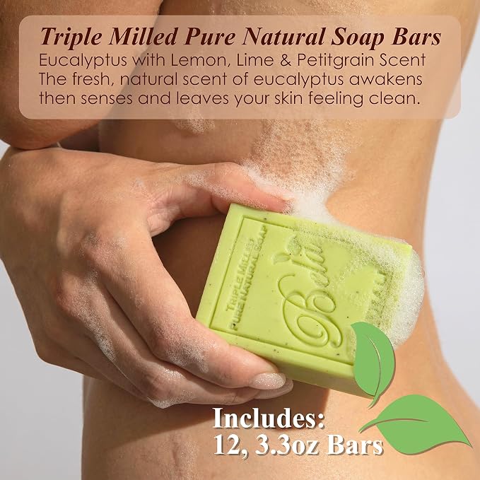 BELA Eucalyptus with Lemon Soap 3.3 oz Pack of 12, Long Lasting Triple Milled - Image 2