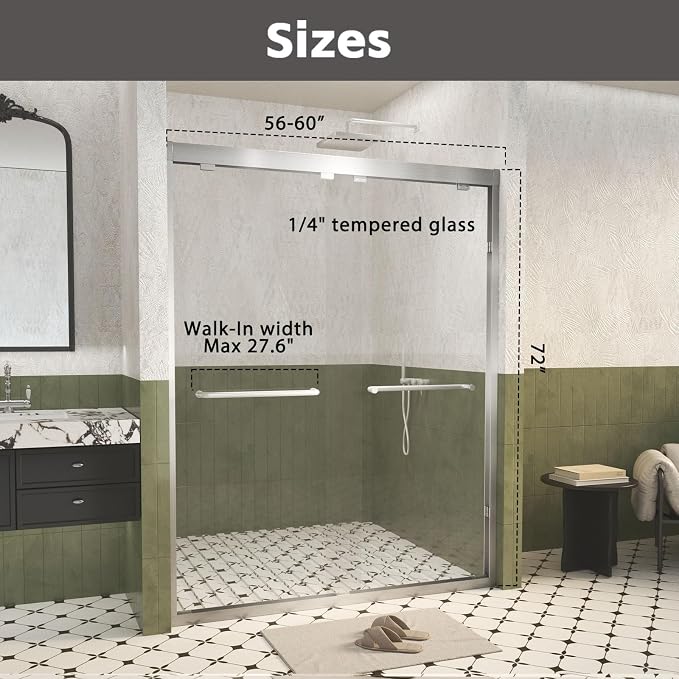 Shower Doors Glass Sliding, Semi-Frameless, 1/4" Inch Sgcc Tempered Glass - Image 7