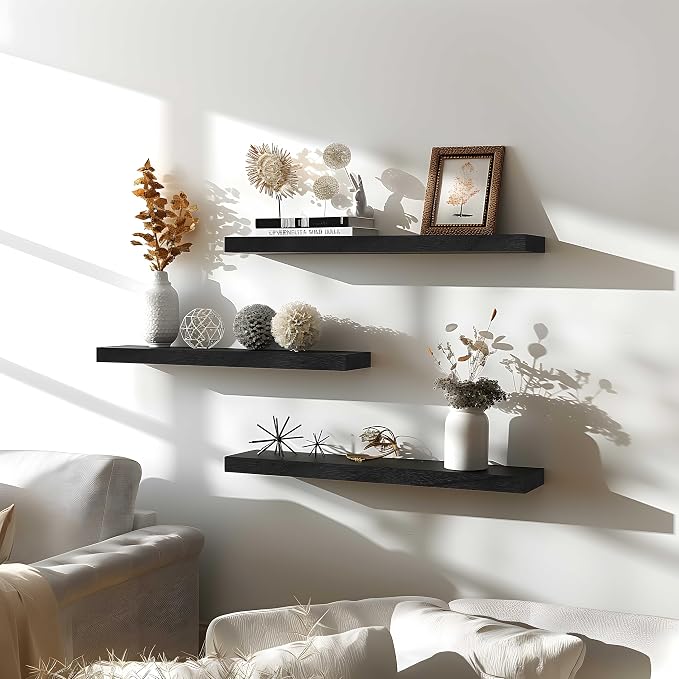24 Inch Floating Shelves for Wall Rustic Black Wood Wall Shelves for Bedroom - Image 2