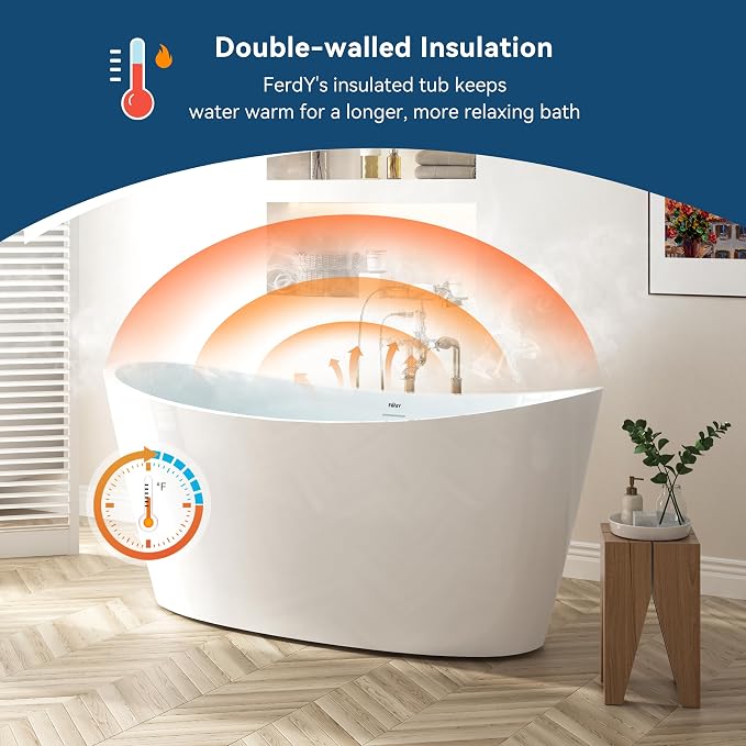 FerdY Naha Elite 59" Acrylic Freestanding Bathtub, Curve Edge Freestanding - Image 2