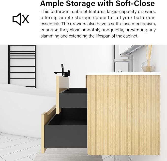 36-Inch Bathroom Vanity with Sink, Modern Wall Mounted Floating Bathroom Vanity - Image 9