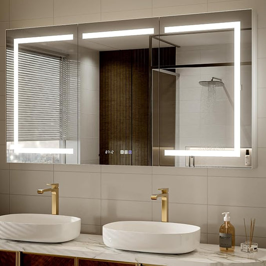 Lighted Medicine Cabinet with Mirror, Stepless Dimming & Defog, Wide Open by Unknown