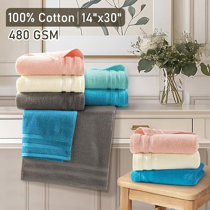 Turquoise Hand Towels, Bathroom Hand Towels Set of 4，14"x30" - Image 3