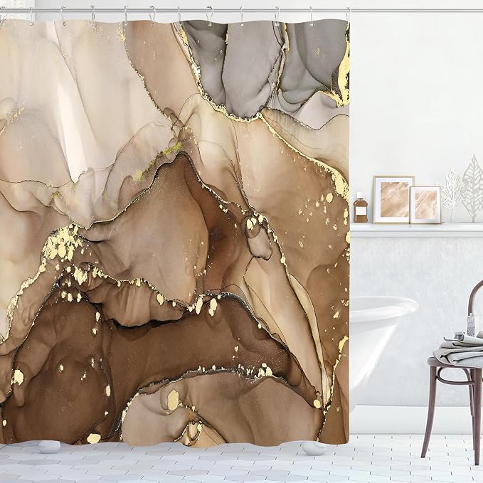 Extra Long Shower Curtain 72 x 96 Inch, Modern Luxury Art Ink Fabric Shower by BayNook