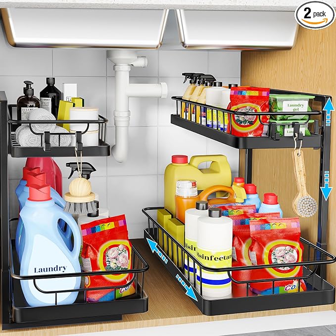 WOWBOX 2 Pack Under Sink Organizer 2 Tier Slide Out Cabinet Organizer Under by WOWBOX