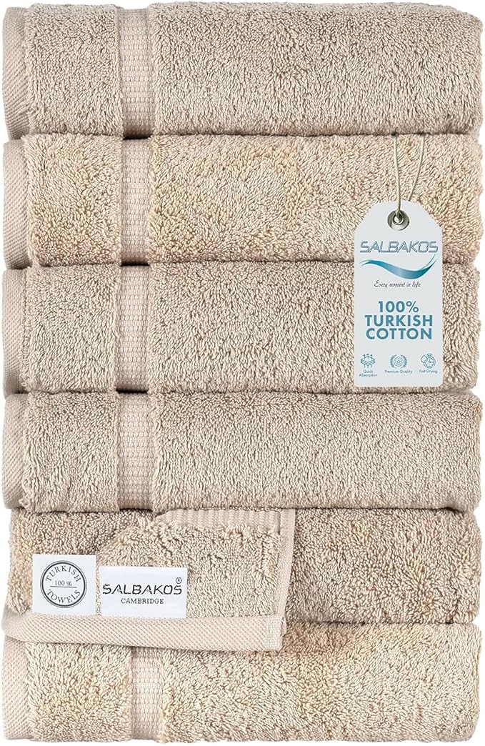 SALBAKOS 100% Turkish Cotton Hand Towel Set of 6 16x30 inch | Heirloom Quality by SALBAKOS