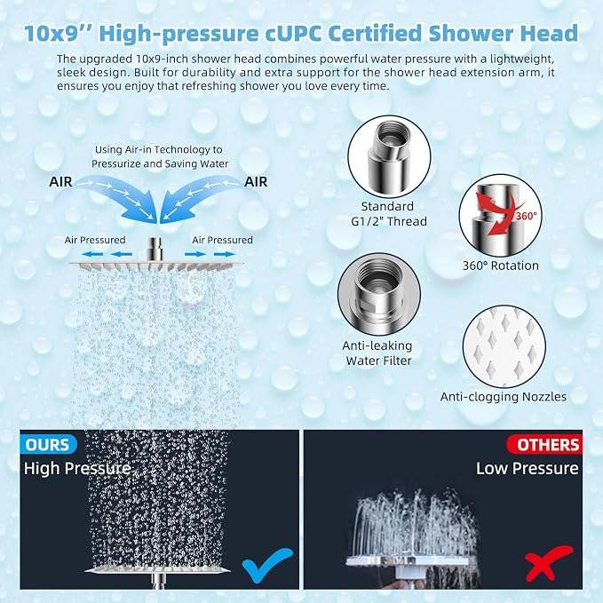 Hibbent All Metal CUPC Certified 10'' Rain Shower Head, Dual Shower Head Combo - Image 6