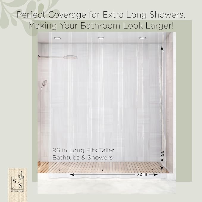 Stitch & Stone Shower Curtain Liner, Premium Medium Weight Durable Waterproof - Image 2