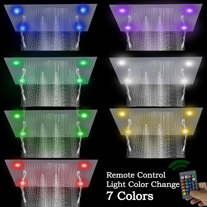 24x32 LED Dual Head Shower System 24"x32" Ceiling Mount Shower Head - Image 2