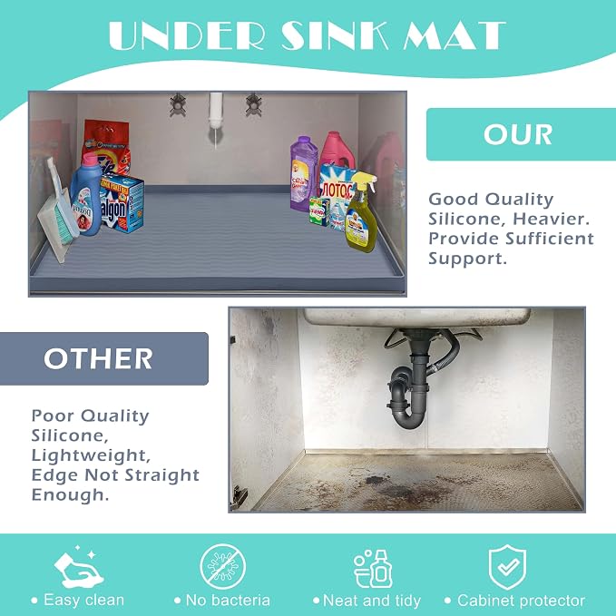 URMONA Waterproof Silicone Under Sink Mat 37'' x 22'' Shelf Liner - Image 5