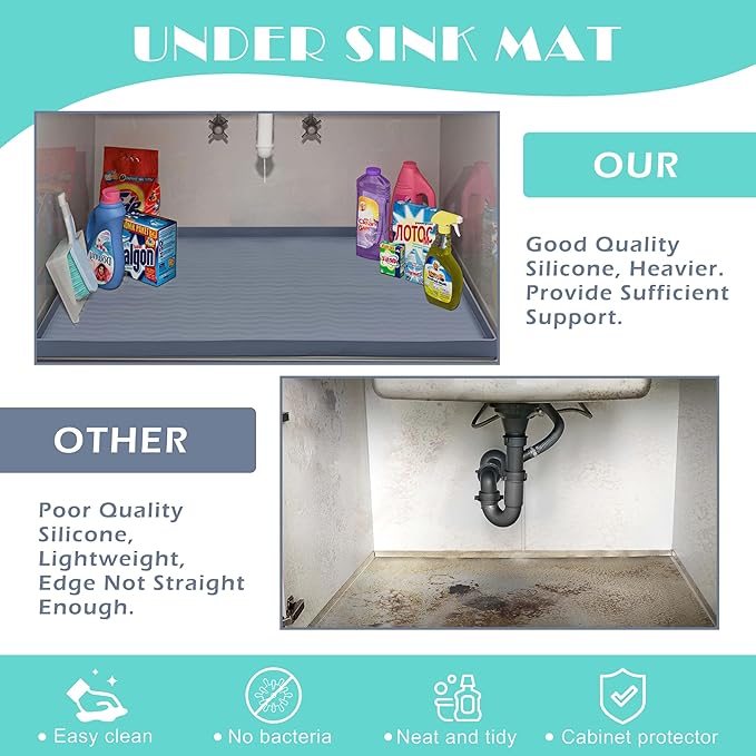 URMONA Waterproof Silicone Under Sink Mat 31'' x 22'' Shelf Liner - Image 5