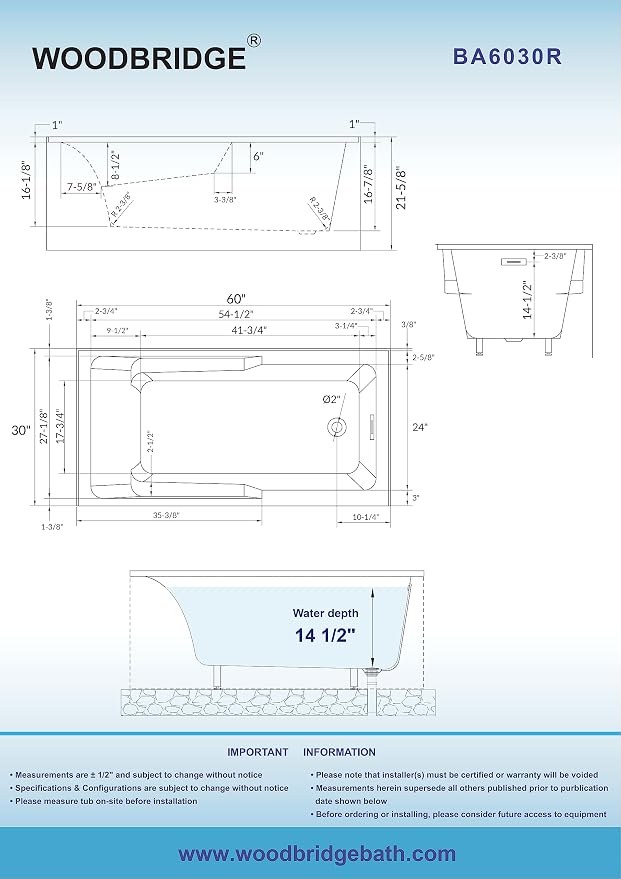 WOODBRIDGE 60" Acrylic Rectangular Alcove Soaking Bathtub in White - Image 7