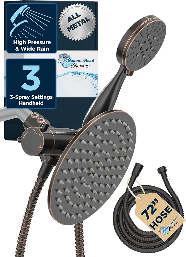 HammerHead Showers Dual Shower Head Combo, 8-Inch Rainfall & 3-Flow Handheld by HammerHeadShowers