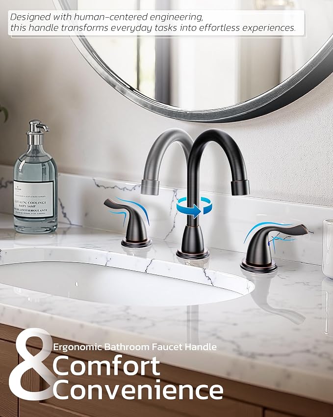 ARCORA Bathroom Sink Faucet 3 Hole, Oil Rubbed Bronze Bathroom Faucet, 8 Inch - Image 3