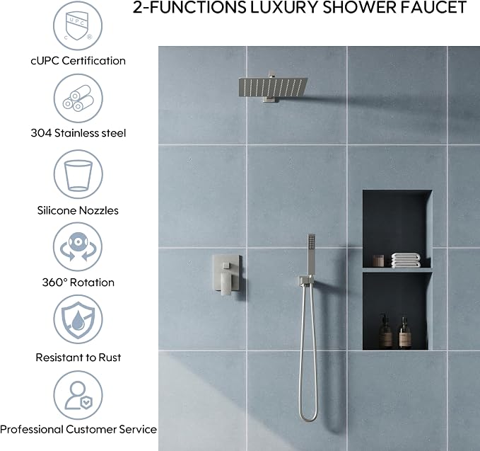 WELLFOR 12-In Wall Mounted Rain Shower Faucet - Image 2