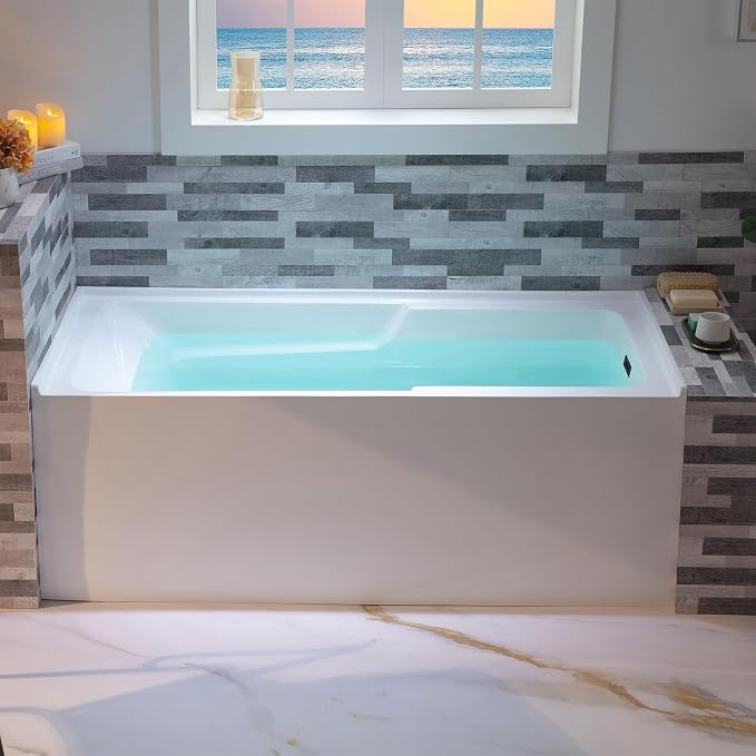 WOODBRIDGE 60" Acrylic Rectangular Alcove Soaking Bathtub in White - Image 4