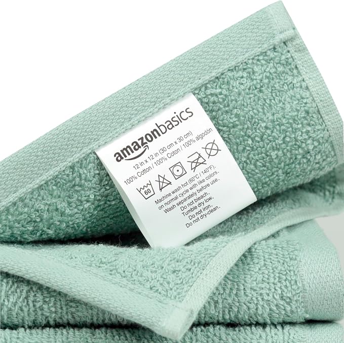 Amazon Basics Washcloth for bathroom, 100% Cotton Extra Absorbent, Fast Drying - Image 3