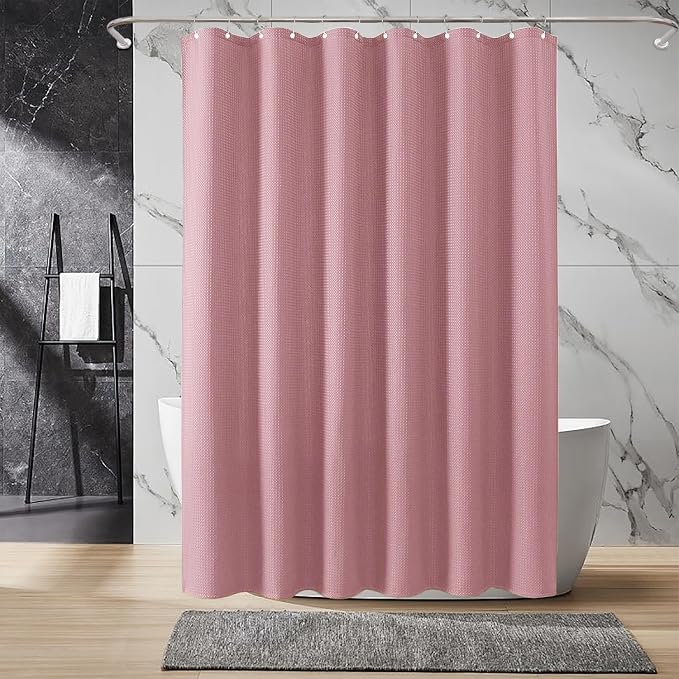 Inhousolu Fabric Shower Curtain Waffle Weave, 230 GSM Heavy Duty, Weighted Hem - Image 8
