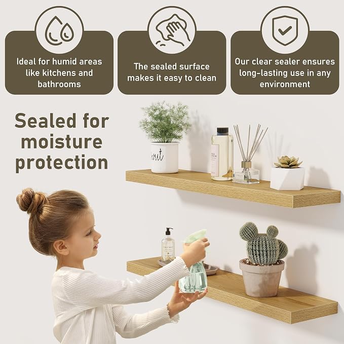 Fun Memories 32 Inch Floating Shelves Wall Shelf Set of 3, Rustic Farmhouse - Image 5