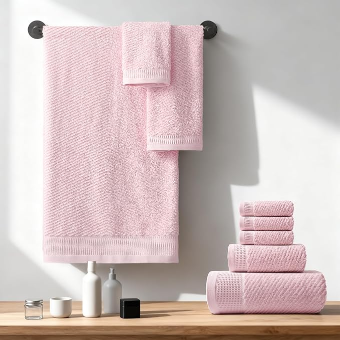 REDKISS Luxury 8-Piece Pink Towel Set, 2 Bath Towels, 2 Hand Towels, 4 - Image 2