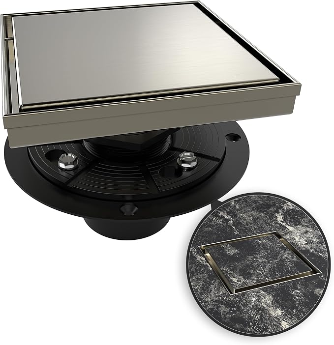 WEBANG 6 Inch Square Shower Drain Nickel Floor Drain by WEBANG