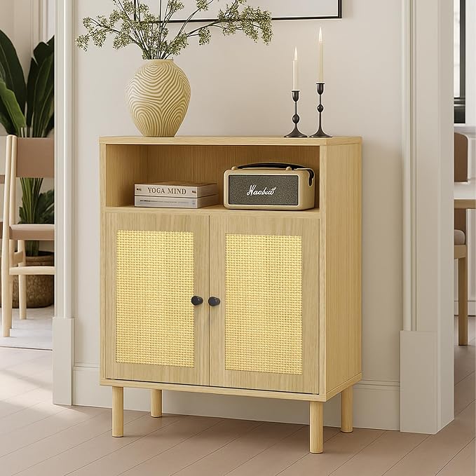 Rattan Small Coffee Bar Cabinet, Kitchen Storage Sideboad, Bathroom Corner - Image 6