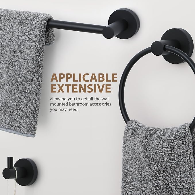 Matte Black Bathroom Hardware Set 4 Piece Towel bar Set, Towel Rack - Image 3