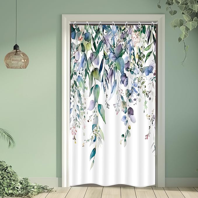 Riyidecor Small Stall Teal Eucalyptus Shower Curtain by Riyidecor
