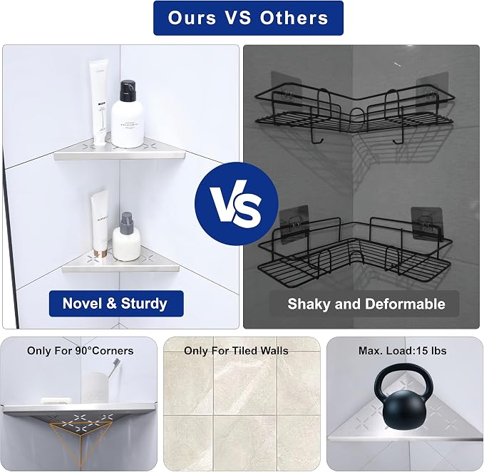 8" Corner Shower Shelf, Recessed Corner Shelf Organizer Rack, No Drilling - Image 5