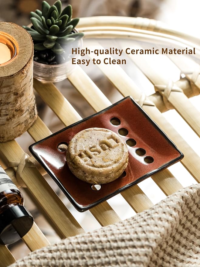 Soap Holder with Self Drain, Ceramic Soap Dishes - Image 4