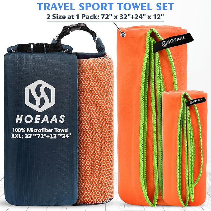 HOEAAS 2 Pack Microfiber Camping Towels, Quick Dry Towel, Super Absorbent Ultra - Image 2
