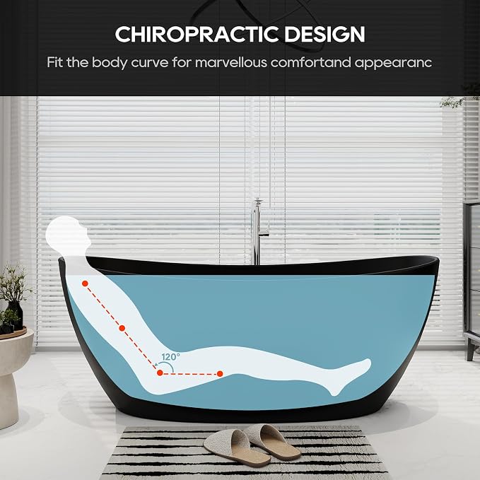 SJ STAR&JANE 65" Solid Surface Freestanding Bathtub Stone Resin Soaking Tub - Image 5