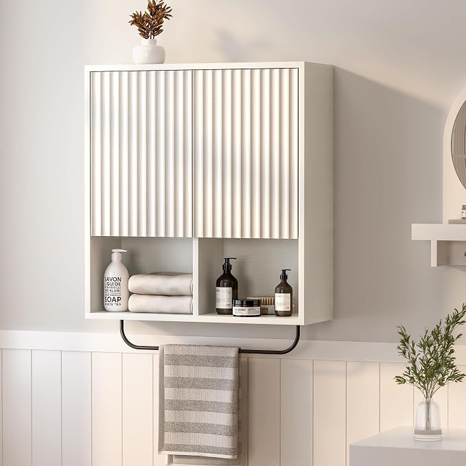 Fluted Wall Cabinet Set of 2, Wooden Bathroom Medicine Cabinet Storage - Image 5