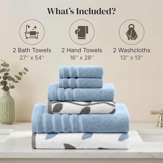 Modern Threads Organic Vines 6-Piece 100% Cotton Towel Set – Yarn Dyed Jacquard - Image 3