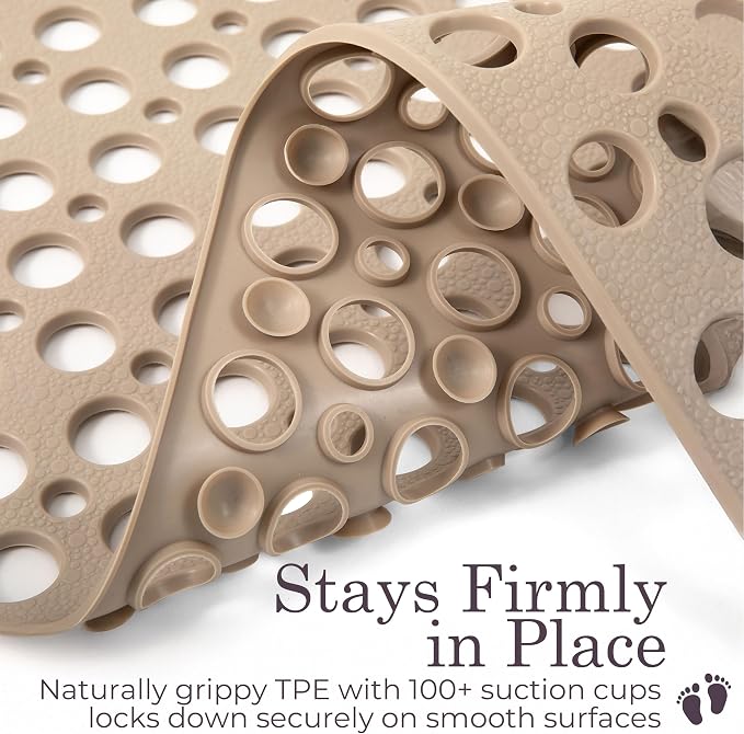 Non Slip Bathtub Mat and Shower Mat Beige TPE Strong Suction Cups Aesthetic - Image 2