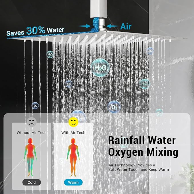 Ceiling Mount Shower Faucet Set Square Showerhead Bathroom Rainfall Shower - Image 3