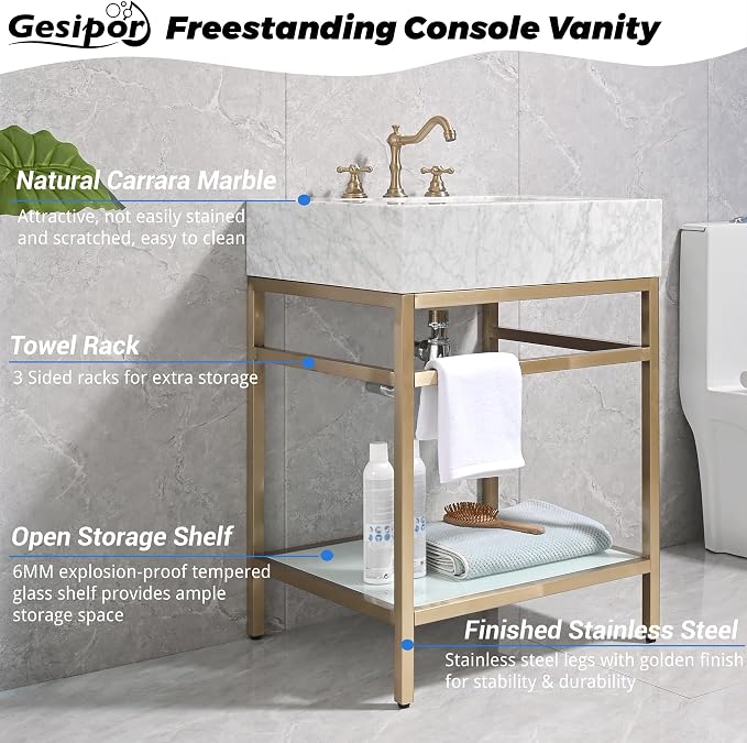 Gesipor Bathroom Carrara Marble Vanity - Image 2