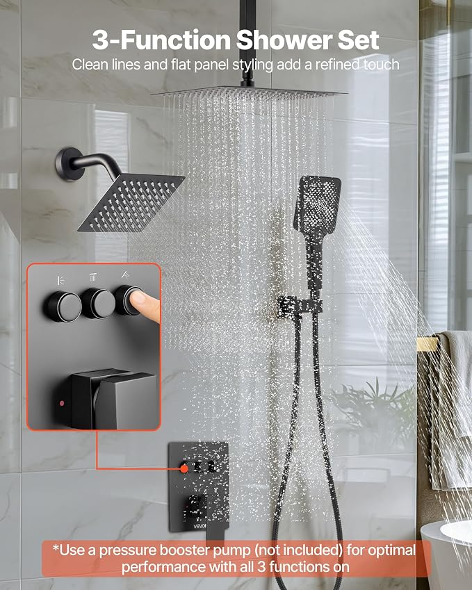 VEVOR Shower Faucet Set, 12 Inch Ceiling Mount Rainfall Shower System - Image 2
