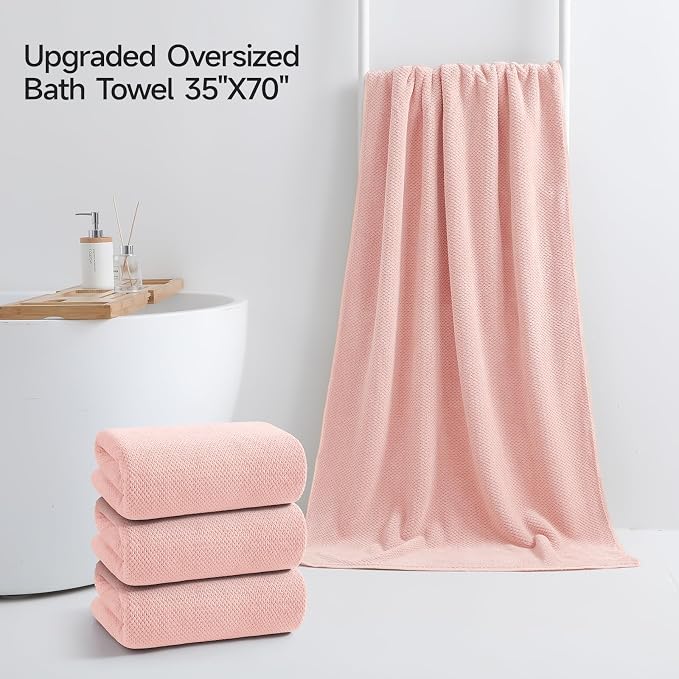 REDKISS 4 Pack Pink Bath Towels, 35 x 70 in Extra Large Coral Fleece Bath Towel - Image 2