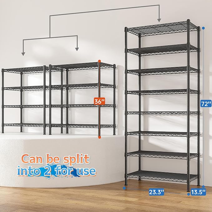 8 Tier Wire Shelving Rack Storage Shelves Loads1200LBS, Metal Shelving - Image 3