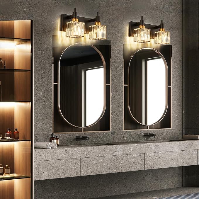 Modern Crystal Bathroom Vanity Light 2-Lights Black and Gold Bathroom Light - Image 7