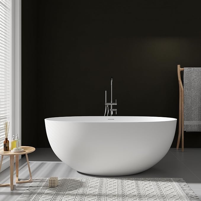 SJ STAR&JANE 55" Solid Surface Freestanding Bathtub, Stone Resin Oval Soaking by SJSTARJANE