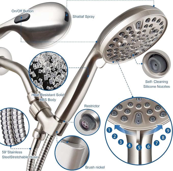 High Pressure Handheld Shower Head, 10-Setting Showerhead, 4.7”Detachable - Image 5