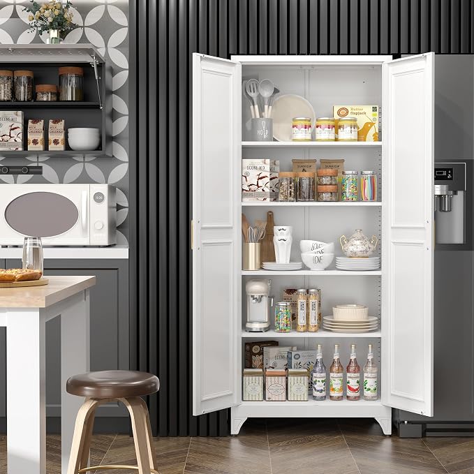 Kitchen Pantry Cabinet, 75”White Metal Storage Cabinets - Image 2