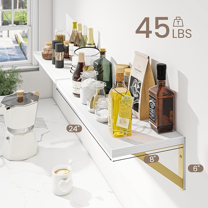 Deep Floating Shelves for Wall, 24W x 8D Wall Mounted Shelves Set of 2 - Image 3