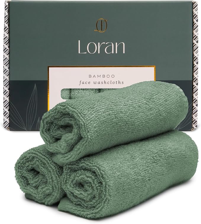 Sage Green Washcloths Set of 6 Soft Facial Cloths 10” x 10” 100% Viscose by Loran