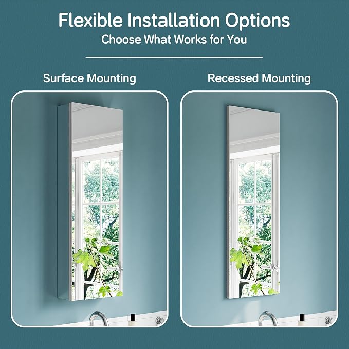 12"x36" Recessed Medicine Cabinet Mirror, Aluminum Silver Medicine Cabinet - Image 6