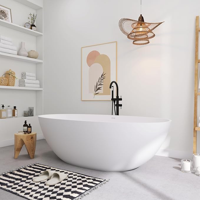 SJ STAR&JANE 71" x 35" SJ STAR&JANE Solid Surface Freestanding Bathtub Stone - Image 7
